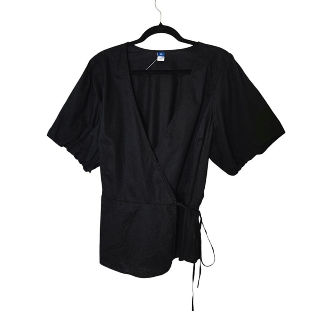 Old Navy Womens Wrap Top Size XL Tall Black Short Puff Sleeves Classic Feminine